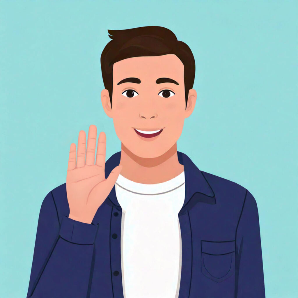 Illustration: Person macht Gebärde für "Hallo"