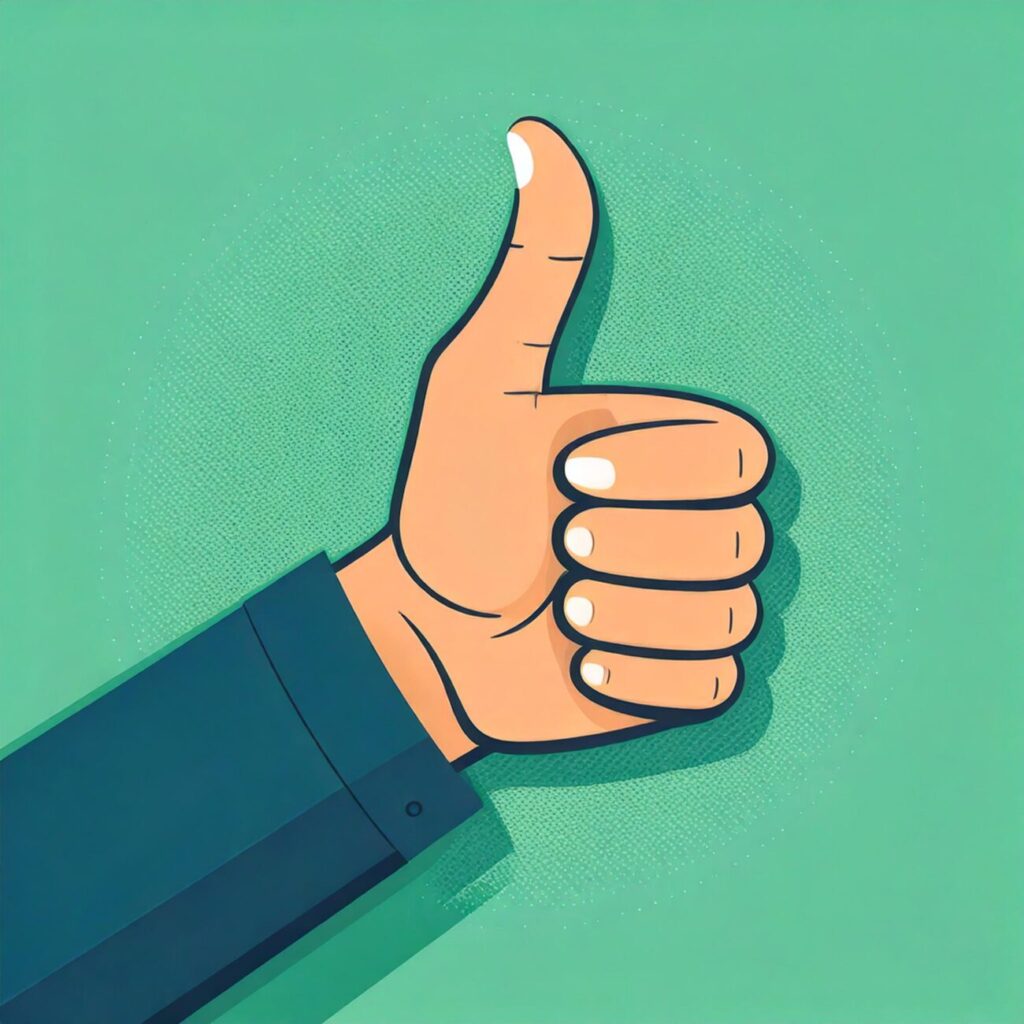 Eine Hand und ein Unterarm sind abgebildet. Die Hand zeigt den Daumen hoch. 
