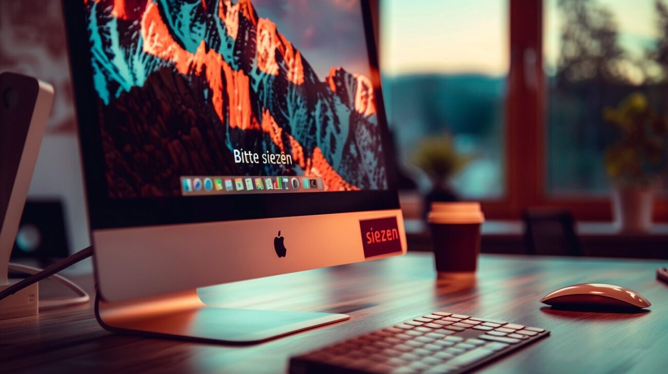 Apple Computer mit Notiz "Bitte siezen".