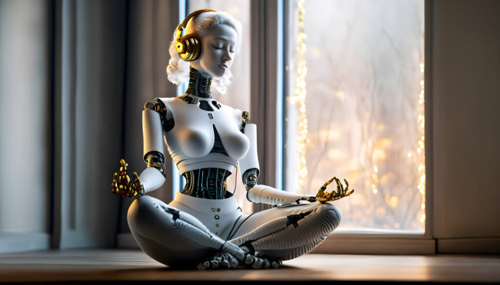 KI in der Stadtwerke-Kommunikation 2 Meditierende Roboter-Frau
